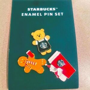 NEW Starbucks 2025 Holiday Enamel 3 Pin Set - Bearista, Gingerbread & Polar Bear